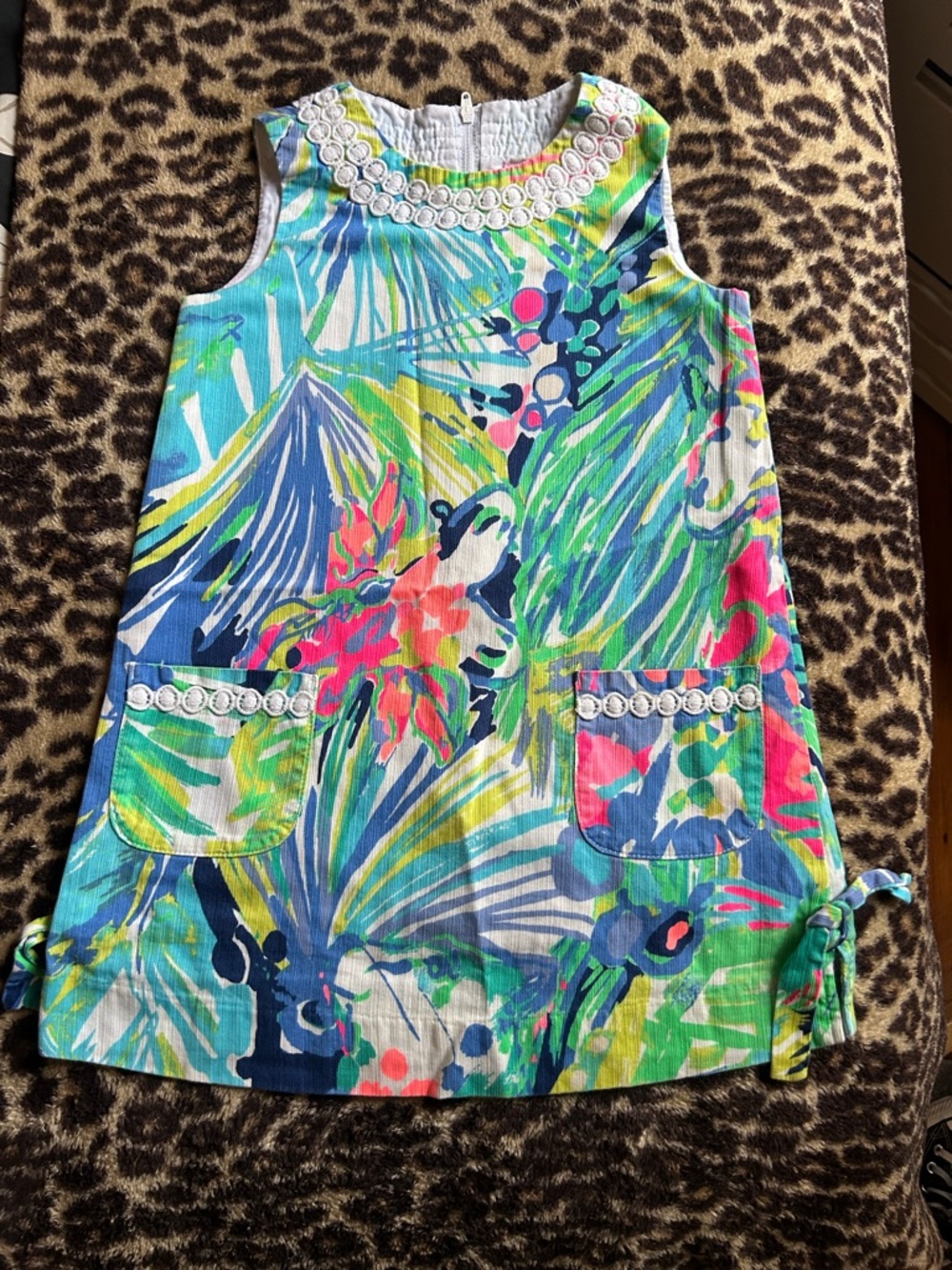 Lilly Pulitzer Bright Tropical Striped Dress with White Embroidery